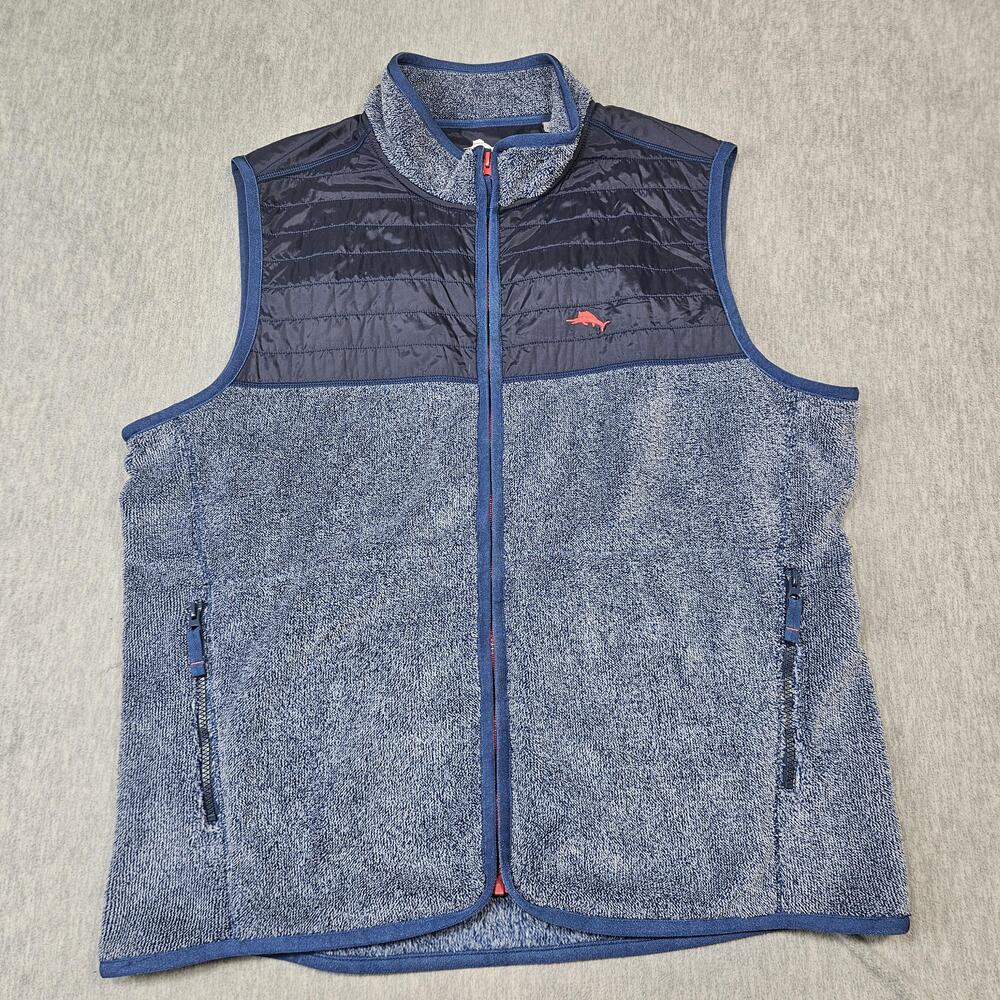 Tommy Bahama Vest Mens XL Blue Cascade Cozy Quilted Fleece Full Zip